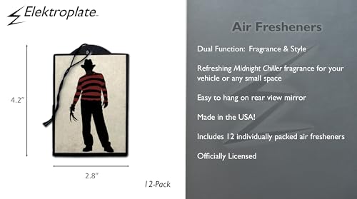 Image of Elektroplate Officially Licensed Freddy Krueger Nightmare on Elm Street Automotive Air Fresheners for Vehicles | Midnight Chiller Scent (12-Pack) | Made in the USA