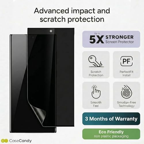 Image of Casecandy - (Pack of 2 Privacy Screen Protector for Samsung S23 Ultra /S22 Ultra | Privacy (Anti Spy) Screen Protector Guard for Galaxy S23 Ultra /S22 Ultra - Fingerprint Working /HD