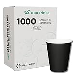 ecodrinks - 1000 Bicchieri Carta Nero da 360ml - Per Acqua, Cocktail, Bevande Calde e Fredde - Biodegradabili, Eco-friendly e Made in Italy