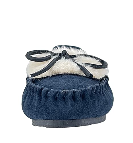 Clarks Womens Folded Tongue Leather Moccasin Slipper ICH30746C - Plush Faux Fur Lining - Indoor Outdoor House Slippers For Women (9 M US, Navy)3