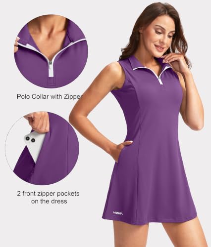 Image of Viodia Women's Tennis Golf Dress with Shorts | Active, Exercise, Workout, Sports, Athletic, Dresses for Women, with Zipper Pockets