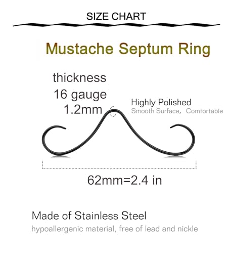 Longita Septum Rings 16g Septum Jewelry Septum Piercing Septum Nose Rings Gold Silver Black Mustache Septum Ring 16 Gauge Septum Clicker Septum Hoop Surgical Steel Septum Pincher Spike