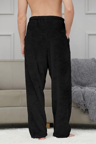 Cromoncent Men's Plush Warm Pajama Pants, Winter Cozy Fleece Lounge Sleepwear Pj Bottoms3