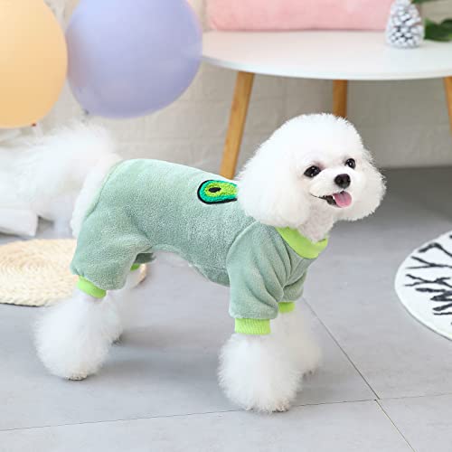 Izefia Dog Sweater Clothes Fleece Woolen Winter Warm Sweat Shirt 4 Legs Jumpsuit Pajamas Fruit Simple Sweater for Small Dog Medium Cat Green M - Image 3