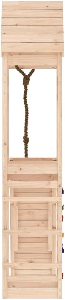 Natural Pine Wood Outdoor Playhouse for Kids, Large Durable Play Tower with Climbing Wall, Solid Construction, 68.9x21.7x104.3 Inches