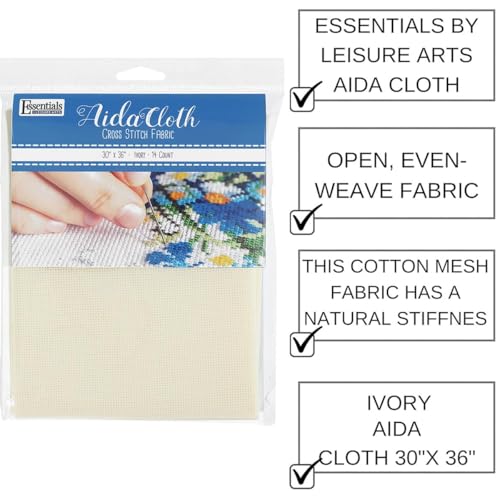 Image of Essentials By Leisure Arts Aida Cloth, 14 Count, Ivory, Cross Stitch Fabric, Embroidery Fabric, Cross Stitch Supplies for Crafting, Stitching, and Sewing Projects 30x36