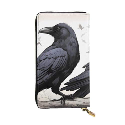 Cartoon Black Ravens Picture Leather Long Clutch Wallet for Fashionable Girls and Women - Durable, Stylish, and Functional, Black, One Size