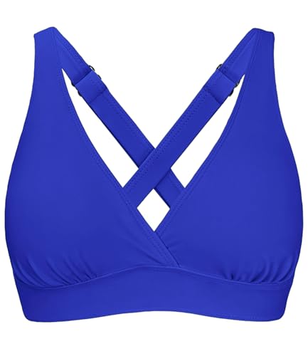 Image of Women's Sporty Adjustable Wide Straps Bikini Top Large Bust Criss Cross Back Supportive Swimsuit Tops Only