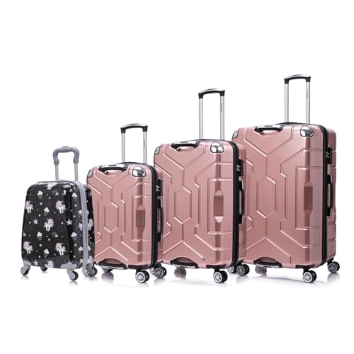 Rose Gold Tech-Infused PC Luggage Set with Rotating Wheels & Lightweight Design