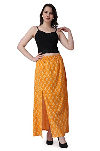 Image of POPWINGS Casual Ethnic Bagru Print Long Slit Skirts for Women || Cotton Long Slit Skirt for Women || Stylish Women Long Skirt for Summer