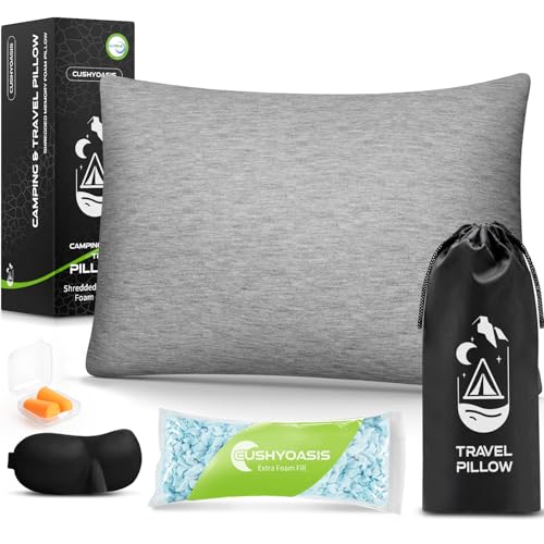 CushyOasis All-in-1 Camping Pillow Set - Small Travel Pillow Shredded