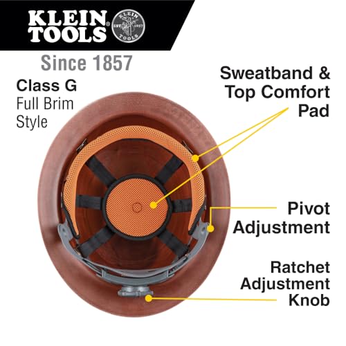 Klein Tools 60447 Hard Hat, Full Brim Class G KONSTRUCT Series Hard Hat with Rechargeable Headlamp, Sweat-Wicking Sweatband, Top Pad, Brown by KLEIN TOOLS - Image 3
