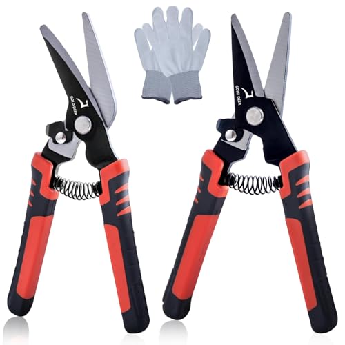 GOLD DEER Ciseaux robustes droits et coudés de 20,3 cm avec une paire de gants, ciseaux robustes en carton et à moquette, ciseaux multifonctions pour couper les fils de câble, le carton, le revêtement