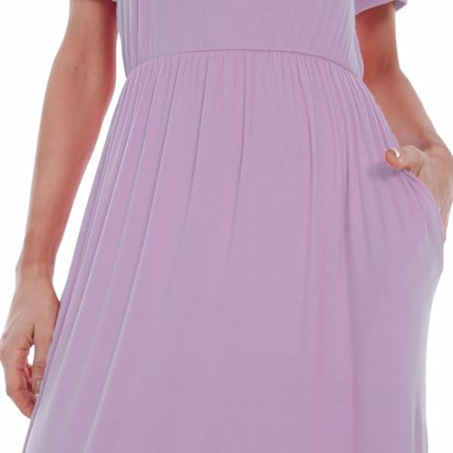 Image of AUOMITH Women's 2026 Summer Short Sleeve Empire High Waist Long Maxi Dress with Pockets