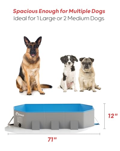 Image of Peteast Dog Pool for Large Dogs, Foldable Hard Plastic, 71 x 39 x 12 in