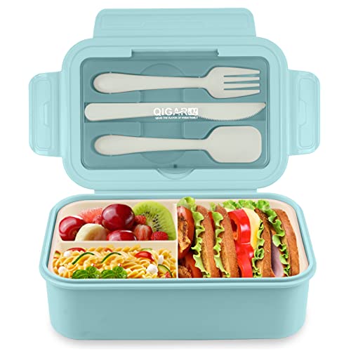 Natraprow Bento Box For Adult, 1400 Ml Lunch Containers For Adults, Leakproof Lunch Box With Utensils, Bpa Free, 3 Compartment Bento Box Microwave Safe, Light Blue #TOP14