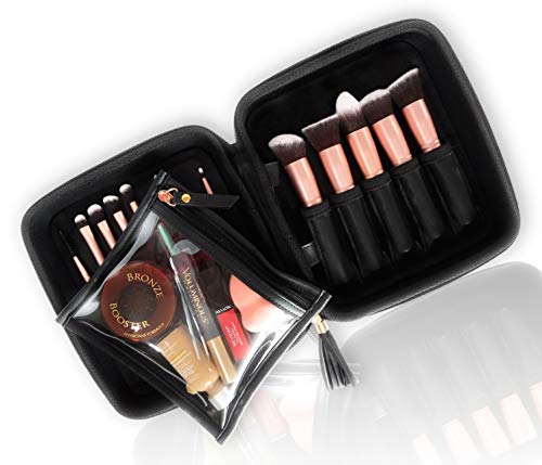 Carry Case for Makeup Brushes & Cosmetics | For Daily Use Traveling Protection Portable Hard Case Makeup Bag Cosmetic Organizer/Storage/Holder (Black)