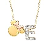 Disney Minnie Mouse Flash Plated Letter E Cubic Zirconia Initial Pendant Necklace, 18'
