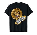 Un león animal enojado Gamer deportes Lions equipo de dibujos animados mascota sosteniendo un controlador de videojuegos