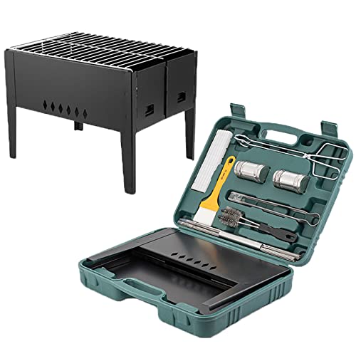 Barbecue grill à charbon pliable 10 pièces avec boîte à outils de transport