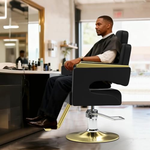 Image of Salon Chair for Hair Stylist, Barber Chair with Heavy Duty Hydraulic Pump, Stylist Chair for Barbershop, Silla de Barberia 360 Degrees Rolling Swivel Spa Beauty Equipment for Hair Stylist, Black /Gold
