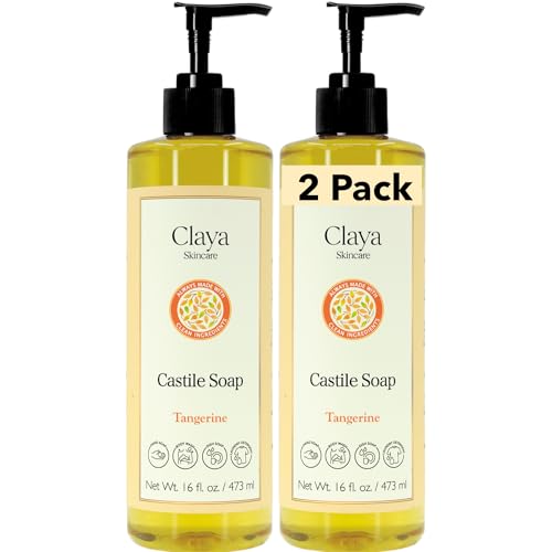 Image of Claya Tangerine Liquid Castile Soap - Organic Ingredients, Biodegradable, Zesty Citrus Scent, Gentle for Skin and Multi-Purpose (2 Pack of 16 fl oz (Pump Cap))