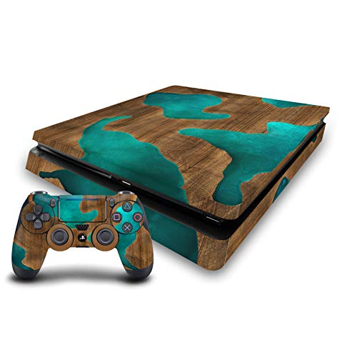 Art Vinyle Autocollant pour PlayStation 4 Slim, décor bois aqua pour salon de gamer élégant