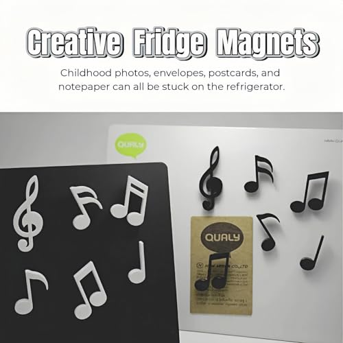 Conjunto de 6 peças de ímãs de geladeira com notas musicais, símbolos musicais criativos para decoração de casa, escritório e sala de aula, notas magnéticas pretas e brancas