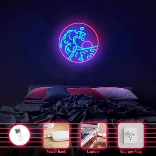 Image of Sunset Sunrise Neon Sign Dimmable Wave Neon Signs for Wall Decor Room Decor Bedroom Office Bar Birthday Party Christmas(Blue Red)