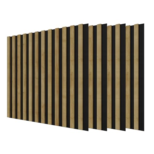 Panel acústico Mollis LINEA, madera de roble, 4 piezas, pared de lamas sobre tablero HDF, diseño elegante de habitaciones, decoración de paredes y techos, 60 x 60 cm, lamas (roble)