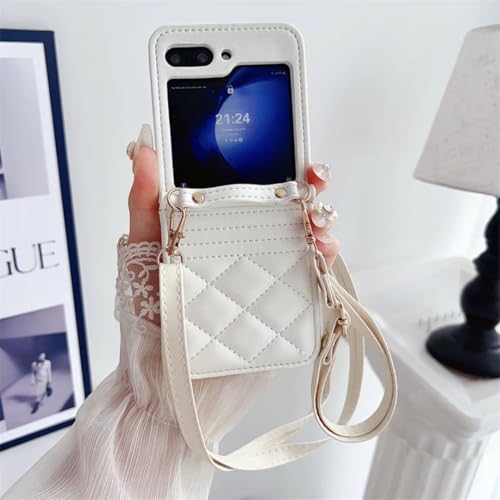 Étui portefeuille en cuir pour Galaxy Z Flip4 blanc avec porte-cartes
