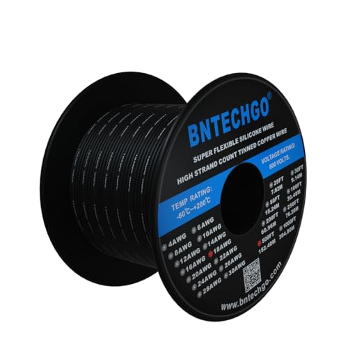 BNTECHGO 18 Gauge Silikondrahtspule, 152,4 m, schwarz, flexibel, 18 AWG, verzinnter Kupferdraht