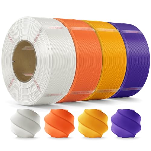 Image of PLA Filament 1.75mm PLA 3D Printer Filament(Refill),4kg Refill for Reusable Spools(8.8lbs),Premium Quality 3D Printing Filament for Bambu lab 3D Printers,White+Orange+Dark Yellow+Purple