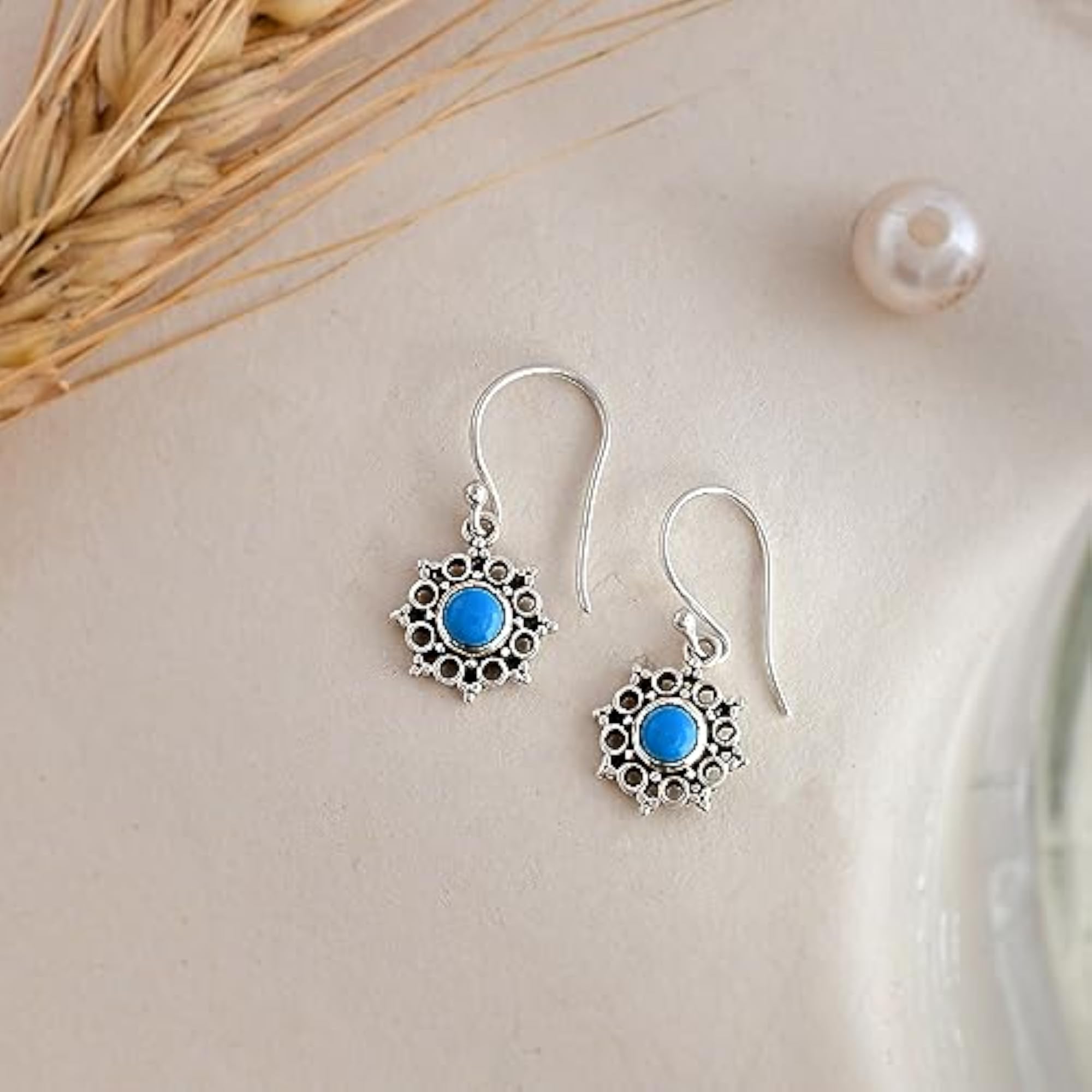 Women's 925 Solid Sterling Silver Disha Earrings with Natural Turquoise Gemstone