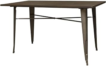 Buffalo Tools Loft Dining Table with Wood Top Rustic Gunmetal Metal Silver