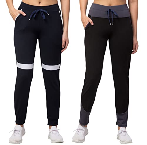 Image of BLUECON Women's Slim Fit Polyester Trackpants (Combo Pack of 2)