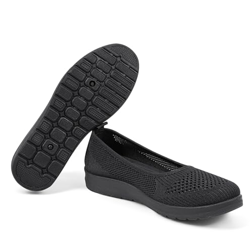 MUSSHOE Slip-on Womens Walking Shoes：Round Toe Mesh Sneakers：Comfortable Classic Casual Slip on Breathable Lightweight Loafers Flats for Mature Women Aged 30-604