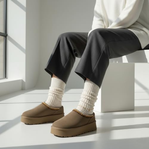 Image of CUSHIONAIRE Kabuki Platform Boots Genuine Suede Fuzzy Mule Slippers for Women with Memory Foam | Indoor /Outdoor Womens Slippers | Wide Widths Available