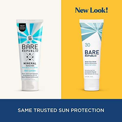 Bare Republic Mineral Sunscreen & Sunblock Gel Body Lotion With Zinc Oxide And Calendula Oil, Broad Spectrum Spf 30, Reef Friendly, 4 Fl Oz #TOP4