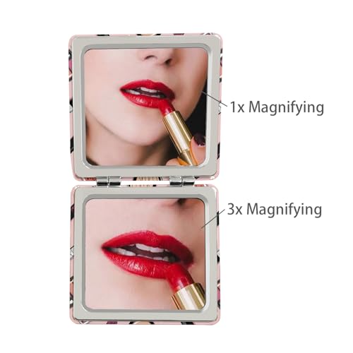 Pocket Mirror for Women, 2 Pcs Square 2.8” PU Common Style Double Sided 1X/3X Mirror for Purse Travel Compact Mirror (Cn01)