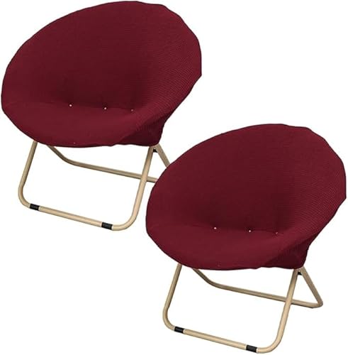 Waterproof Saucer Chair Cover Slipcover, Stretch Jacquard Fabric Round Moon Lounge Chair Protector – Removable, Foldable & Easy Clean for Bedroom, Dorm, Living Room(Burgundy,Set of 2)