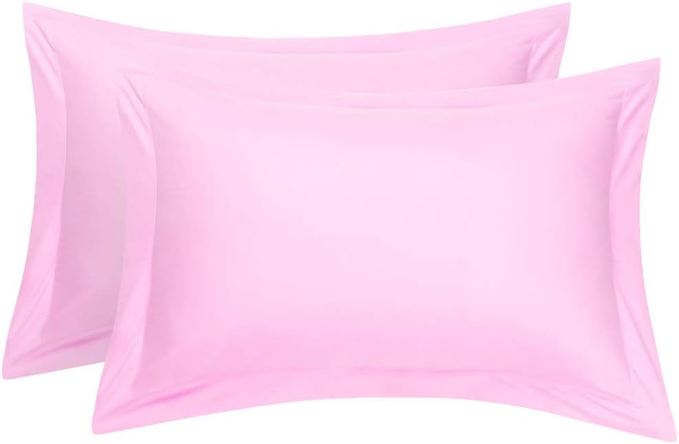 LaxLinen 250 Thread-Count Super Soft Quality 100% Egyptian Cotton King/Super King Size Oxford Pillow Sham, Pink Solid 250 TC
