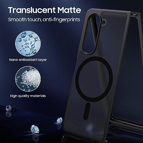 Image of MAKAVO Magnetic for Samsung Galaxy Z Fold 5 Case [Compatible with MagSafe] Slim Translucent Matte Hard Back & Soft Black Bumper, Military Grade Drop Proof Cover, Shockproof Phone Case