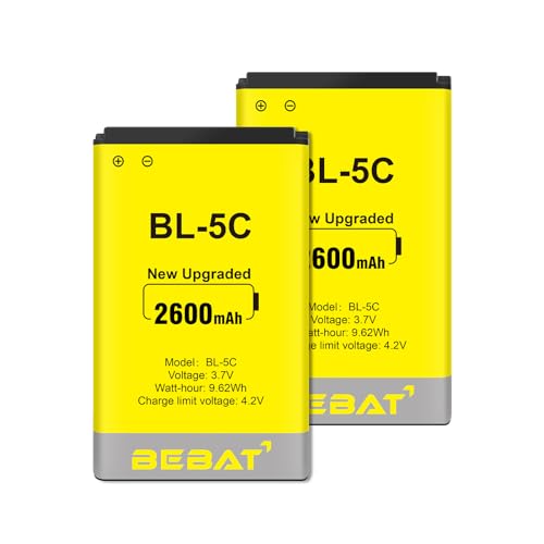 BEBAT (2 Pcs) BL-5C Battery, 3.7V 2600mAh Rechargeable BL-5C Battery Suitable for Household Radio, Nokia with Current Protection