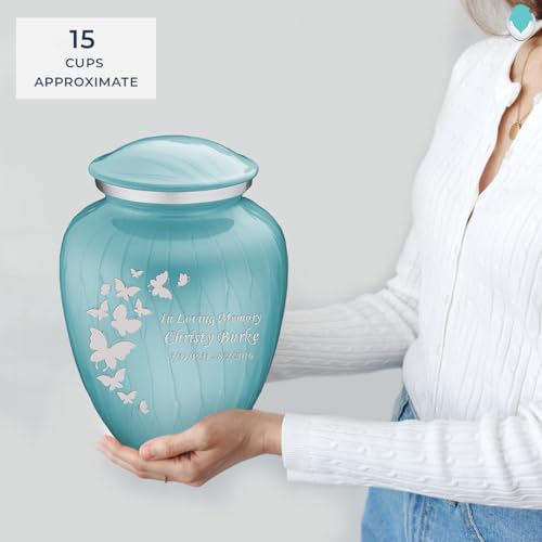 Image of Geturns Embrace Adult Personalized Butterfly Cremation Urns for Human Ashes I Large Pearl Light Blue Funeral Urn for Men and Women I 200 lbs