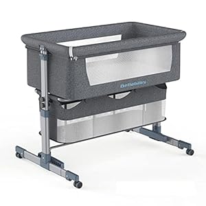 Bellababy Baby Bassinet, Bedside Sleeper, Bedside Crib with Storage Basket, Easy Folding Portable Crib, Adjustable Portable Bed for Infant/Newborn (Dark Grey)
