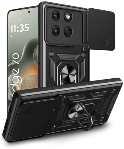 Image of WOW IMAGINE Tough Armor Bumper Mobile Back Case for Motorola Moto Edge 70 5G 2025 | Sliding Camera Cover | Shock Proof 360 Protection | Hybrid PC + TPU | Ring Holder with Kickstand - Black