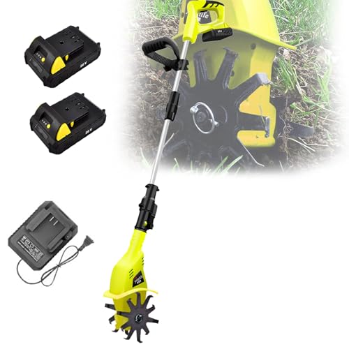 Cultivador De Jardín Eléctrico, Cultivador Inalámbrico con Poste Ajustable, Batería Recargable De 4000mAh Y Cargador, Ancho De Trabajo De 105 Mm, Profundidad De Labranza De 250 Mm, para Jardines