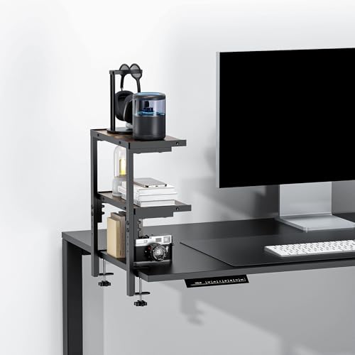 Image of 2-Tier Desk Shelf Desk Organization, Wood | Expandable Under Desk Storage Clamp on Desk Shelf Desktop Accessories for Offices Study Rooms and Game Rooms