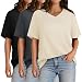 GAYHAY 3 Pack V Neck Short Sleeve Shirts for Women - Casual Soft Tops Basic Loose Fit Outfits Clothes for Vacation